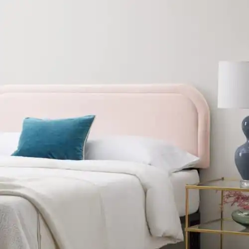 Edenbrook Miller Low Profile, Performance Velvet Headboard for Full Size Bed-Pink Upholstered Full Headboard