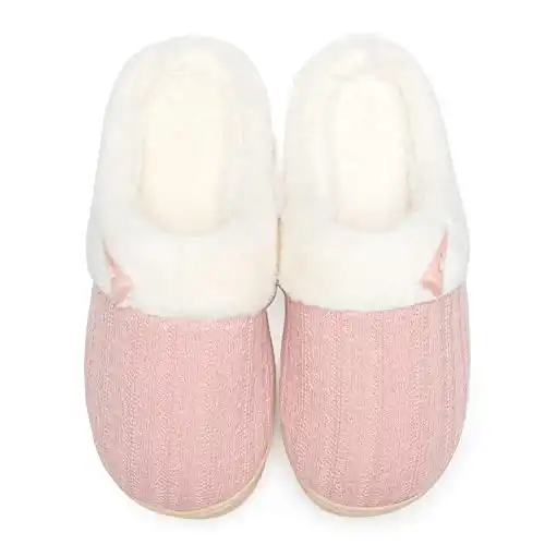 NineCiFun Women's Slip on Fuzzy Slippers Memory Foam House Slippers Outdoor Indoor Warm Plush Bedroom Shoes Scuff with Faux Fur Lining size 7 8 pink