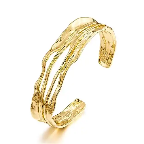 ENSKEFEN Gold Cuff Bracelets for Women Hammered Gold Open Cuff Bangles Adjustable Gold Bracelets Irregular Bangle Bracelets