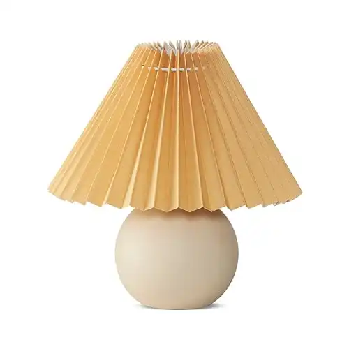 Brightech Serena LED Table Lamp - Modern Ceramic Lamp with Pleated Shade for Bedside, Nightstand, Desk - Cozy Night Light with Soft White Light for Living Room, Bedroom
