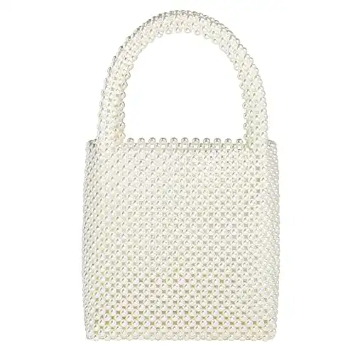 Grandxii Pearl Clutch Purse White Summer Handbag Tote Bag Evening Party Bag With Pearls For Women