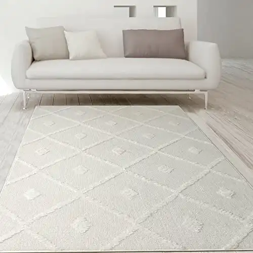 Antep Rugs Palafito 8x10 Geometric Shag Diamond High-Low Pile Textured Indoor Area Rug (White, 7'10