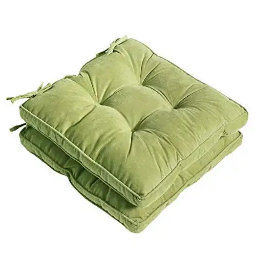 Tiita Chair Pads for Dining Chairs, Seat Cushions with Ties 18x18 Inches, Square Pillows Pad Set of 2 for Kitchen, Green