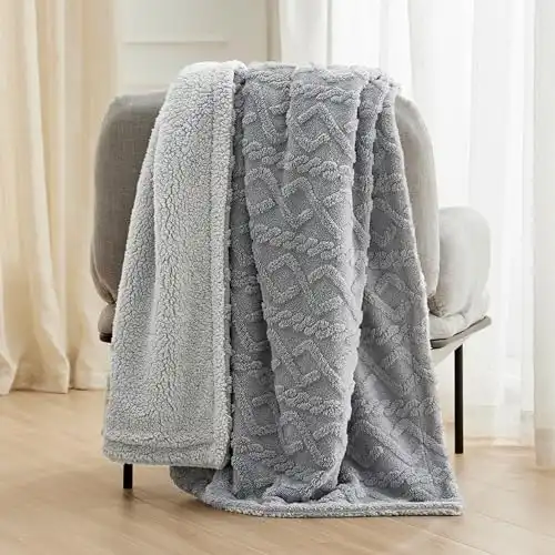 Bedsure Sherpa Throw Blanket for Couch - Cozy Blanket for Bed, Soft Fuzzy Blankets, Fleece Thick Warm Blanket for Winter, Grey, 50x60 Inches