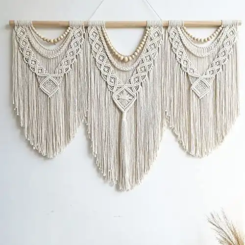 guzhiou large macrame wall hanging - Boho Tapestry Macrame Wall Decor Art- Chic Bohemian Handmade Woven Tapestry Home Decoration for Bedroom Living Room Apartment Wedding Party - 43
