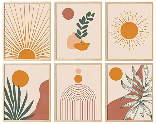 RETRART Boho Bedroom Décor Aesthetic, Wall Art Canvas Prints for Living Room Gallery Room Mid-Century Modern Exhibition Posters Sunrise Palm Leaf 8