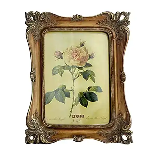 CISOO Vintage 5x7 Picture Frame Antique Photo Frame Table Top Display and Wall Hanging, Retro Home Decor, Ornate Photo Gallery Art (Bronze Gold)