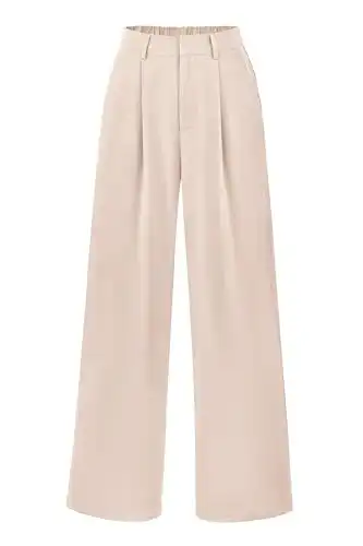 KIRUNDO Womens Wide Leg Pants 2024 Spring Summer High Elastic Waist Business Casual Dressy Pants Loose Pleated Work Trousers(Small, Beige)