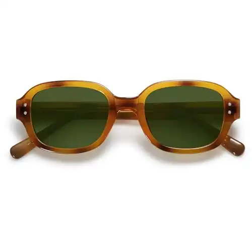 SOJOS Sunglasses for Women, Rectangle Vintage Sun Glasses with Square Frame, Yellow Tortoise Frame/Green Lens for Outdoor Travel, SJ2218 (Amber Yellow)