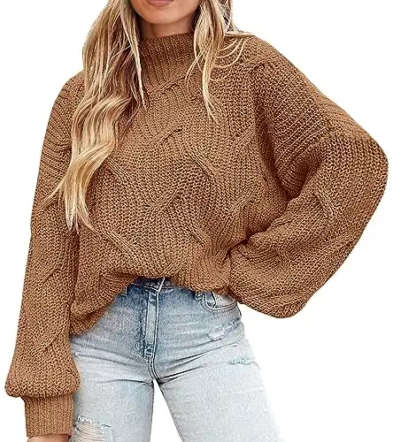 PRETTYGARDEN Women's Fall Oversized Pullover Sweaters Casual Crewneck Long Sleeve Chunky Cable Knit Blouse Top (Khaki,Large)