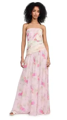 LOVESHACKFANCY Women's Pintil Dress, Garden Sunset, Pink, Floral, 12