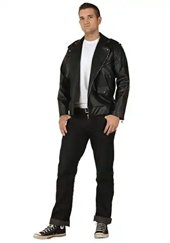 Fun Costumes Grease Adult T-Birds Embroidered Jacket Costume for Men, Black 50's Pleather Biker Jacket | Medium