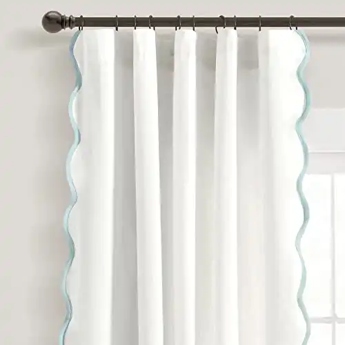 Lush Decor Coastal Chic Scallop Edge Window Curtain Panel, Blue & White, 52