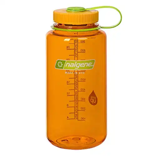 Nalgene Sustain Tritan BPA-Free Water Bottle Made with Material Derived from 50% Plastic Waste, 32 OZ, Wide Mouth, Clementine