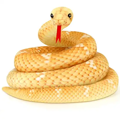 HyDren Giant Boa Constrictor Large Stuffed Animal Snake Giant Snake Plush Realistic Stuffed Snake Toy 80 Inch Lifelike Snake Gifts for Kids Birthday Party Prank Props (Yellow)