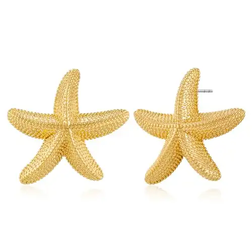 ENSKEFEN Starfish Earrings Chunky Gold Earrings for Women Ocean Sea Star Stud Earrings Gold Statement Earrings Retro Summer Beach Earrings Jewelry Gifts