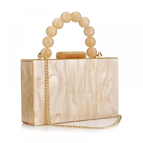 Gets Acrylic Clutch Purses for Women Marbling Beads Chain Purses and Handbags Elegant Banquet Evening Crossbody Bag (T Beige)