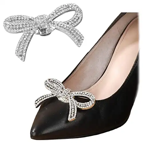 1 Pair Rhinestone Shoe Clips Classic Detachable Bow Heels Accessories Shoe Decoration Fashion Bridal Wedding Shoe Charms Silver