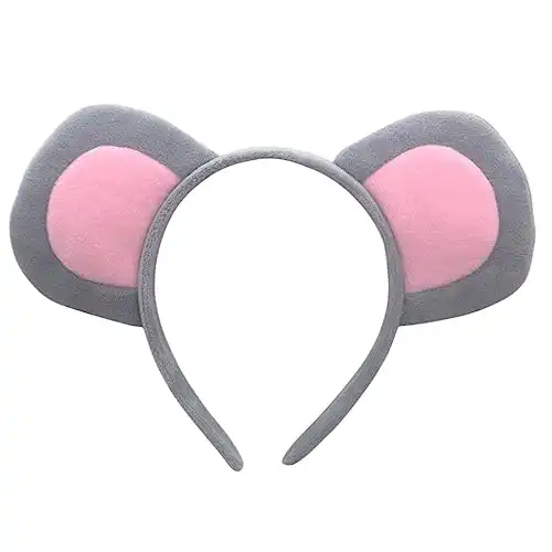 YOWOCAL Mouse Ear Headband Headwear,Elastic Hair Hoop For Animal Mouse Cosplay Dress Up Costume Halloween Christmas Party Decoration(Grey)