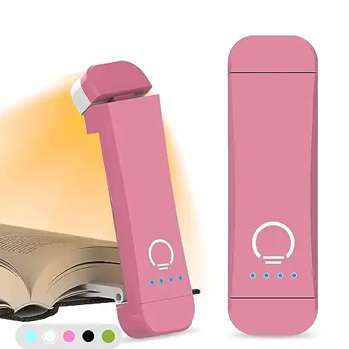 HIONXMGA Book Reading Light,Silent Touch Book Lamp for Reading in Bed,Rechargeable Clip on Booklight with 3 Amber Colors & 7 LEDs Precise Dimming for Eye Caring Night Reading,Book Lovers,Kids,Pink