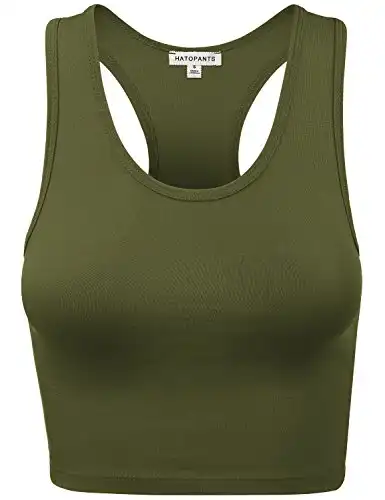 Women's Lightweight Scoopneck Classic Stretchable Tank Crop Top ARMYGREEN S