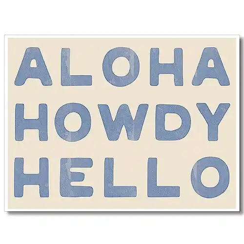 sdgobvco Aloha Howdy Hello Canvas Wall Art, Coastal Cowgirl Poster, Blue Western Prints Painting, Howdy Sign Posters for Teen Girls Room, Bar Cart Prints 12x16in Unframed