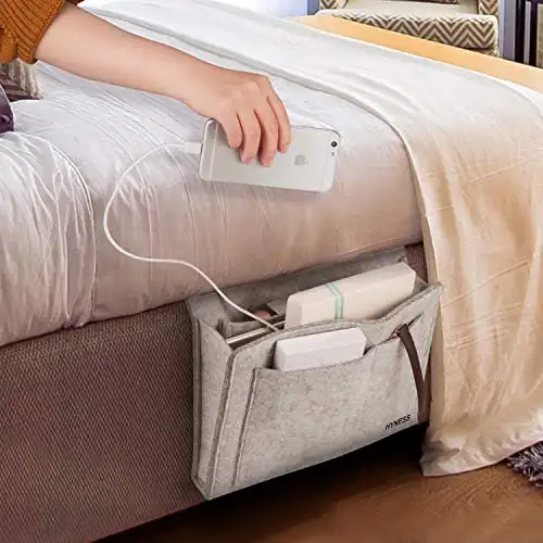 HYNESS Bedside Caddy, Table Cabinet Hanging Storage Organizer,Sofa Felt Pocket,Under Mattress Holder Bag for Magazine,Ipad,Tablet,Remotes (10.2 * 8.6, Gray)