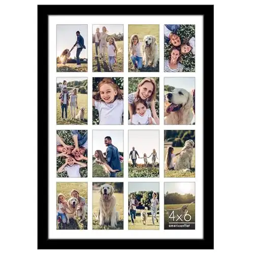 Americanflat 18x26 Collage Picture Frame - Use as (16) 4x6 Picture Frame Openings or One 18x26 Photo Frame - Engineered Wood, Polished Plexiglass, Includes Hanging Hardware for Wall - Black