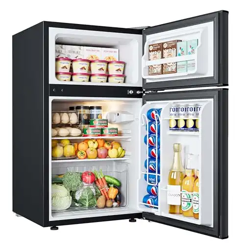 EUHOMY Mini Fridge with Freezer, 3.2 Cu.Ft Compact Refrigerator with freezer, 2 Door Mini Fridge with freezer, Upright for Dorm, Bedroom, Office, Apartment- Food Storage or Drink Beer, Black