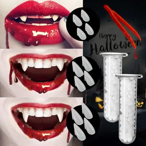 Vampire Teeth Costume - 6 Pairs 3 Size Vampire Fangs Fake Teeth with 2 Teeth Glue for Cosplay Party Props Halloween Party Makeup Dressup Favors