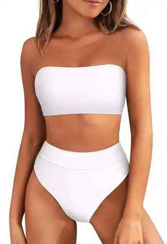 Pink Queen Women's Removable Strap Pad High Waist Bikini Set Swimsuit White S