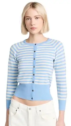 Jumper 1234 Women's Stripe Shrunken Cashmere Cardigan, Wedgewood Cream, L