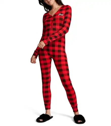 Victoria's Secret PINK Thermal Onsie, PJ Set for Women, 2 Piece Lounge Set PJs, Cozy Pajamas Women, Women's Sleepwear, Red (XS)