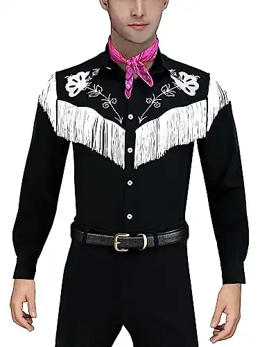 Naywig Cowboy Costume With Scarf Western Long Sleeve Fringe Shirt Halloween Cosplay For Mens Boys-140