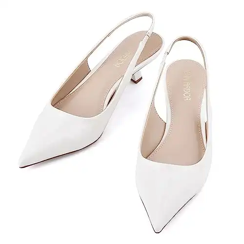 JENN ARDOR White Heels for Women Kitten Pumps Dressy Slingback Low Heeled Sandals Fashion Casual Dress Shoes Size 8