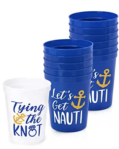 Nefelibata Nautical Sailor Party Plastic Cups 12PCS Let’s Get Nauti Bachelorette Theme Party Stadium Cups Nautical Bridal Shower Party Favors Decorations Reusable Party Cups Supplies 16OZ Father...