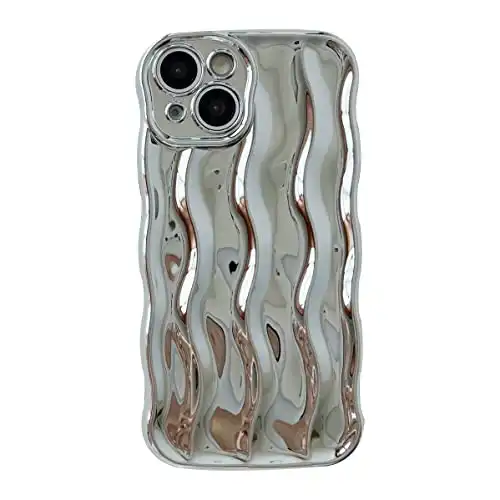 Caseative Water Ripple Pattern Curly Wave Frame Soft Compatible with iPhone Case (Silver,iPhone 12)