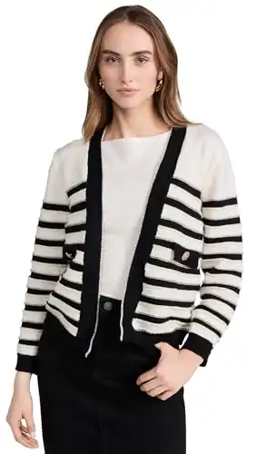 Line & Dot Women's Kammi Cardigan, Ivory and Black, L