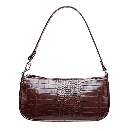 Small Shoulder Bags for Women Retro Classic Tote Purse Handbag Crocodile Pattern Clutch, Coffee