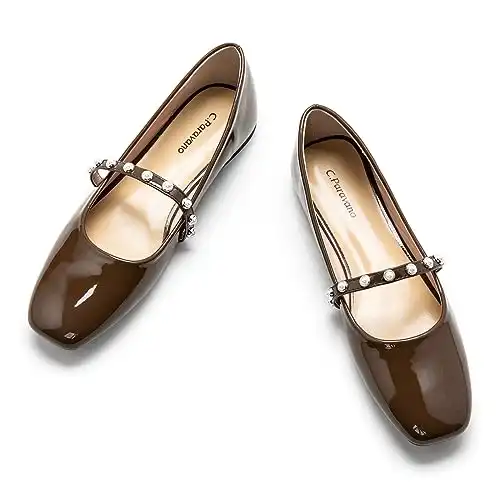 C.Paravano Mary Jane Shoes for Women | Women's Ballet Flats | Brown Square Toe Flats | Mary Jane Flats for Wedding (Size 7.5,Chocolate_e)