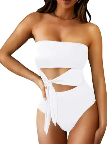 Pink Queen Women's One Piece Bathing Suit Removable Strap Cutout High Leg Tummy Control Swimsuit Monokini White M