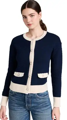 525 Women's Contrast Trim Trophy Cardigan, Dark Blue Combo, M