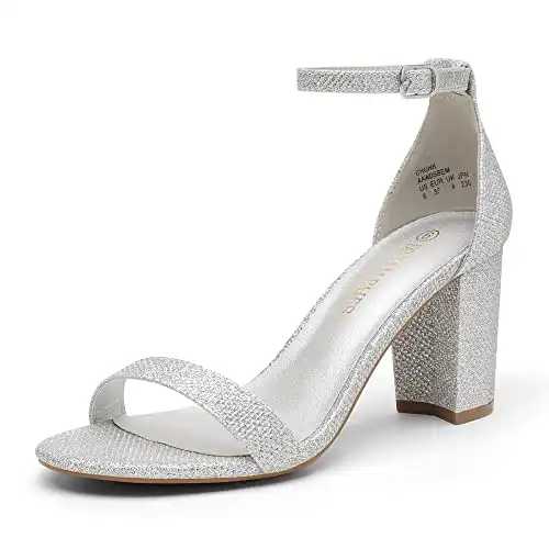 DREAM PAIRS Women's Chunk Low Heel Pump Sandals,Size 8,SILVER/GLITTER,CHUNK