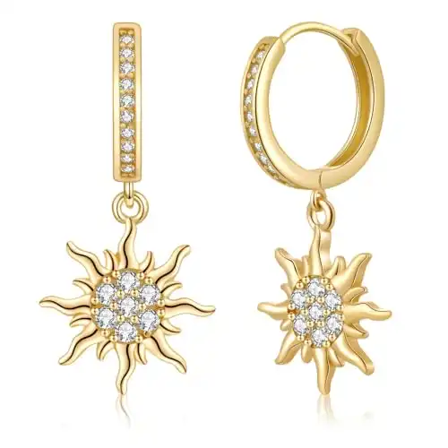 ToHeart Gold Sun Earrings for Women Sun Dangle Earrings For girl Cubic Zirconia Earrings