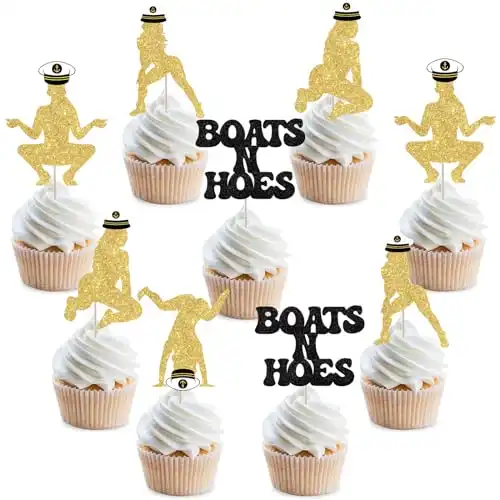 Sursurprise Nautical Bachelorette Party Decorations, 24PCS Boats N Hoes Twerk Cupcake Toppers, Funny Nauti Beach Cruise Sailor Anchor Bachelorette Bridal Shower Engagement Wedding Party Supplies