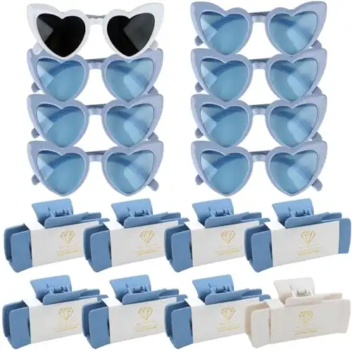 16pcs Bridesmaid Proposal Gifts 4.1inch square Hair Claws Bachelorette Claw Clip Matte Hair Clips Sunglasses set of 16 Girls Trendy Cute Hair Clips for Wedding Party Favors (16pcs White&Dusty Blue...