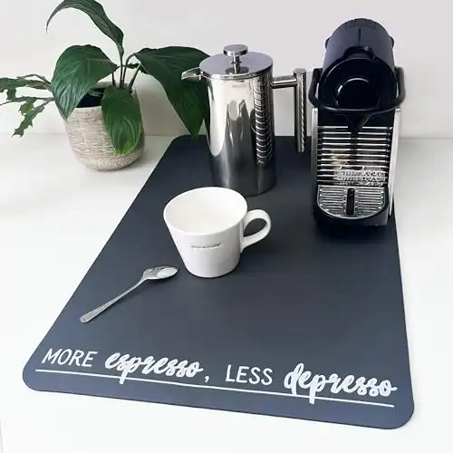 Premium Mat For Coffee Station - Coffee Mats For Countertop - Black Coffee Station Mat With Quote - Non-Slip, Absorbent, Easy-to-Clean and Multi-Purpose - Coffee Bar Mat Accessory Decor 22" x 16&...