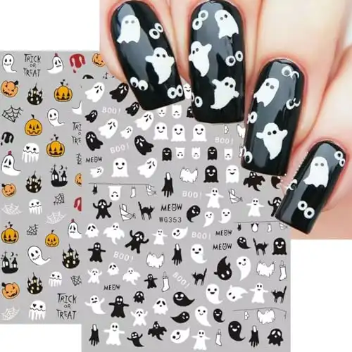 8 Sheets Halloween Nail Art Stickers Decals Self-Adhesive Pegatinas Uñas Cute Ghost Pumpkins Skull Spider Web Nail Supplies Nail Art Design Decoration Accessories