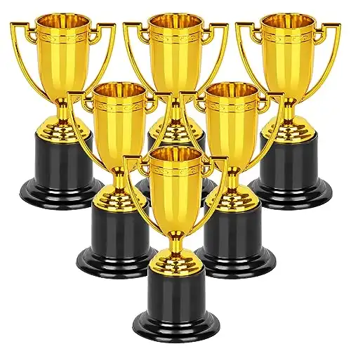 WINKIO Mini Trophies, 6 Pack Gold Trophy Award, Plastic Trophies for Kids, 4 Inch Trophy Cups, Award Trophies for Party Favors, Props, Rewards, Winning Prizes, Competitions Ceremony Parties Favor