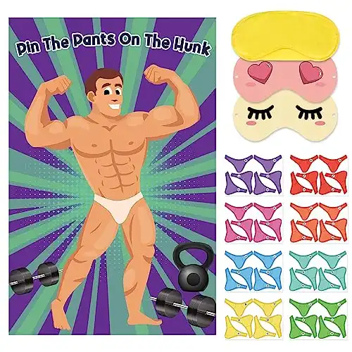 Bridal Shower Games Pin The Pants On The Hunk with 42 Stickers Large Game Poster for Bachelorette Party Games Girls Night Party Games